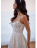 Beaded Strapless Ivory Lace Tulle Stunning Wedding Dress